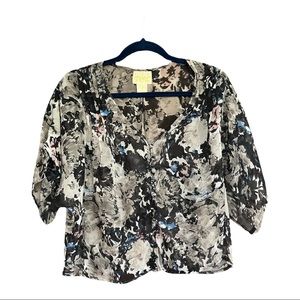 Short sleeve floral sheer blouse - S